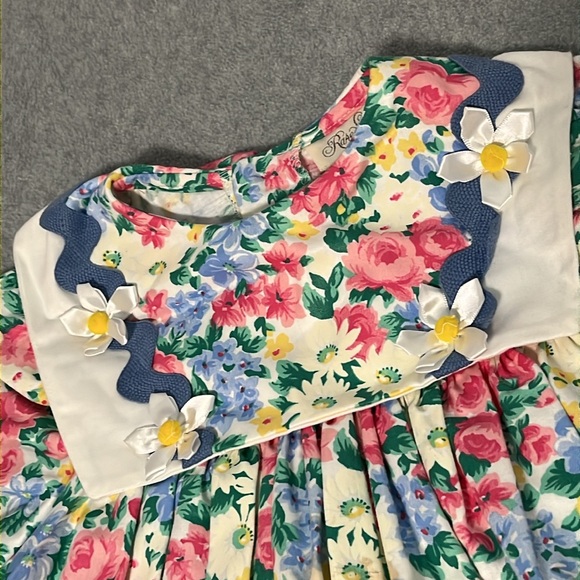 Vintage Rare Editions Floral Dress Size 6X Bib Collar Cottage Easter Shabby - Picture 5 of 9